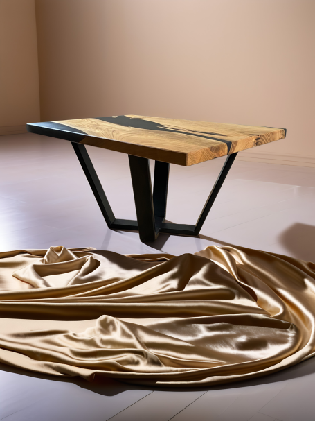 Table basse Cerezo en merisier massif et résine époxy noire
