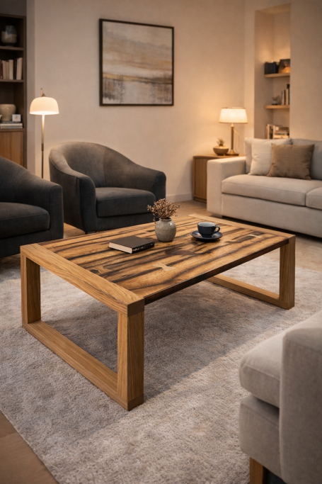 Table basse Coffee en bois massif fabriquée sur mesure par Cay Design
