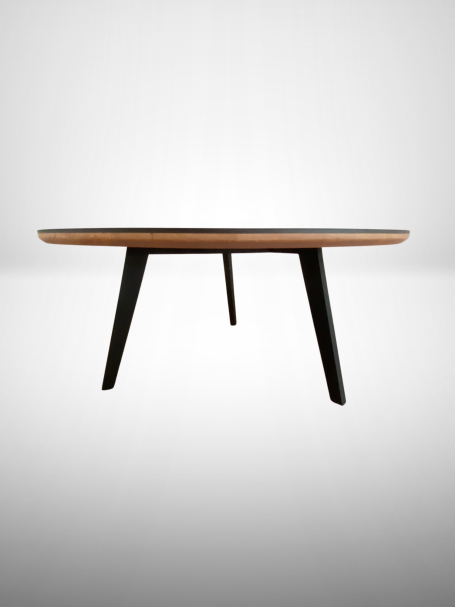 Table ronde Bourbon en érable massif et résine époxy noire transparente