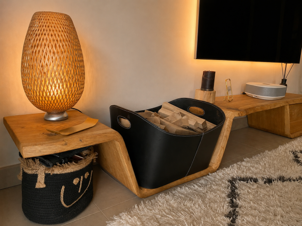 Rangement décoratif pour bois de chauffage intégré au meuble Curvus
