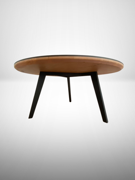 Tripied en bois teinté noir de la table ronde Bourbon