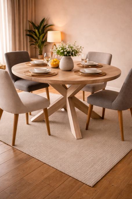 Table ronde extensible Extensia en frêne blanchi